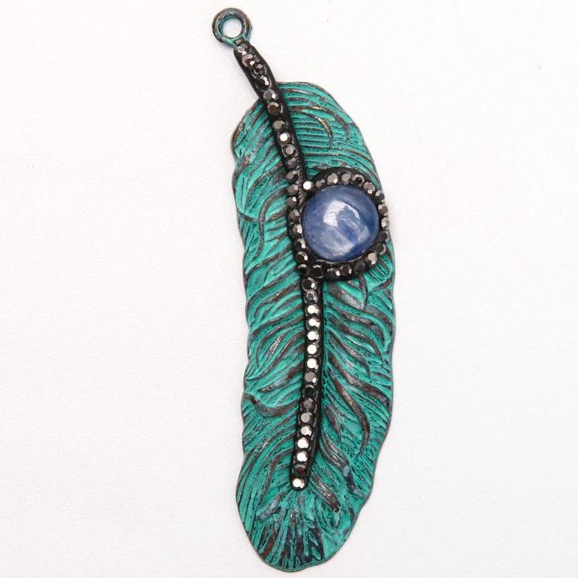 Metal Feather Shape Pendant with Kyanite Best Crystal Wholesalers