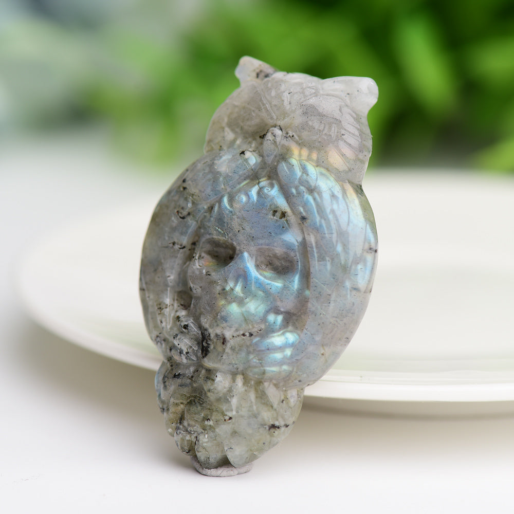 2.1" Labradorite Owl with Skull Dec Crystal Carving Bulk Best Crystal Wholesalers