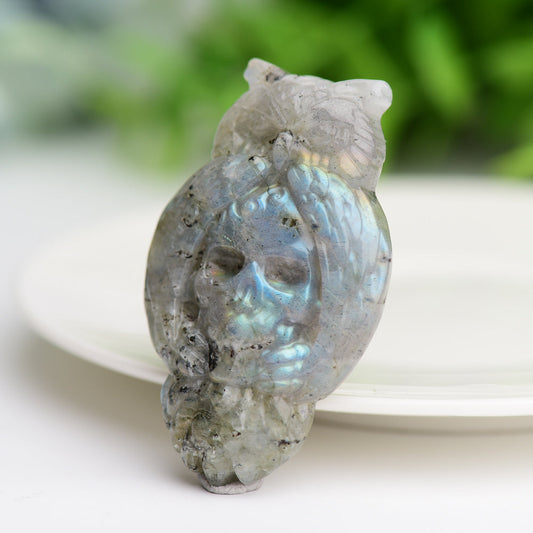 2.1" Labradorite Owl with Skull Dec Crystal Carving Bulk Best Crystal Wholesalers