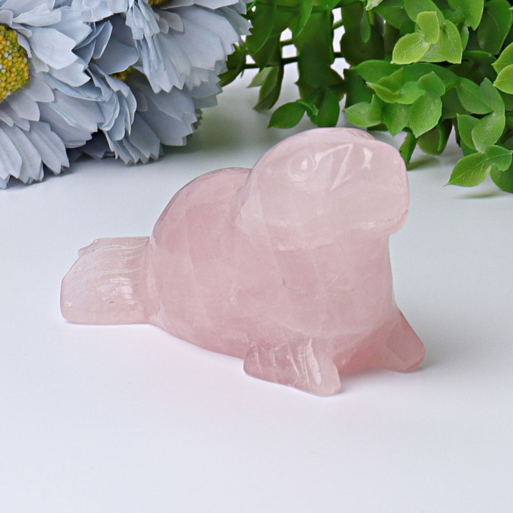 3.8" Rose Quartz Seal Crystal Carvings Animal Bulk Best Crystal Wholesalers