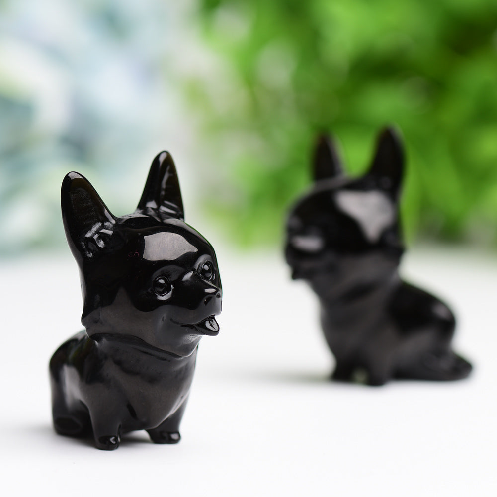 2.2" Black Obsidian Dog Crystal Carving Cartoon Bulk Best Crystal Wholesalers