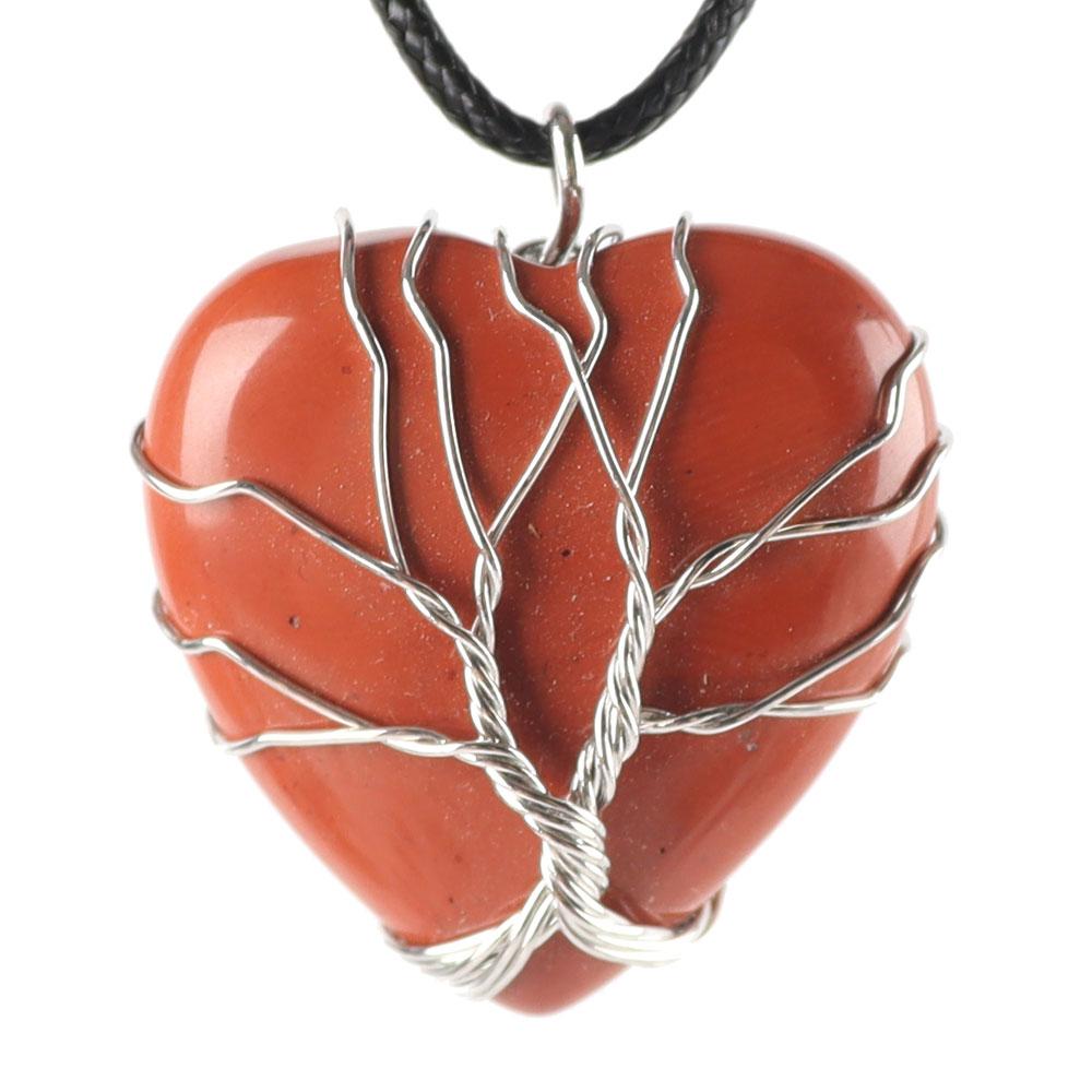 Silver Tree Of Life Wire Wrapped Heart Shape Stone Pendant Best Crystal Wholesalers