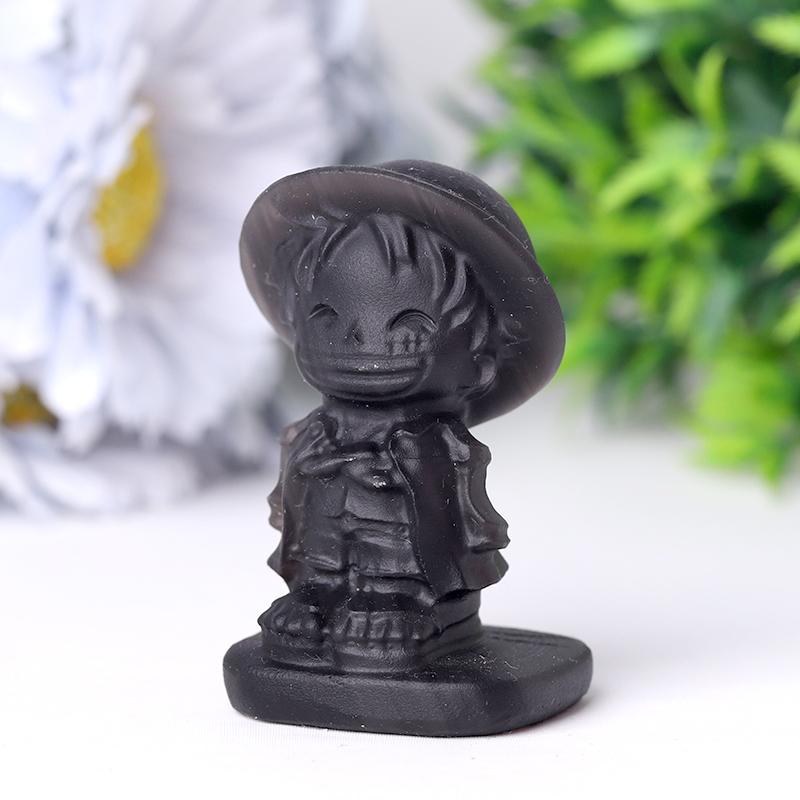 2.5" Black Obsidian Luffy Crystal Carvings Cartoon Bulk Best Crystal Wholesalers