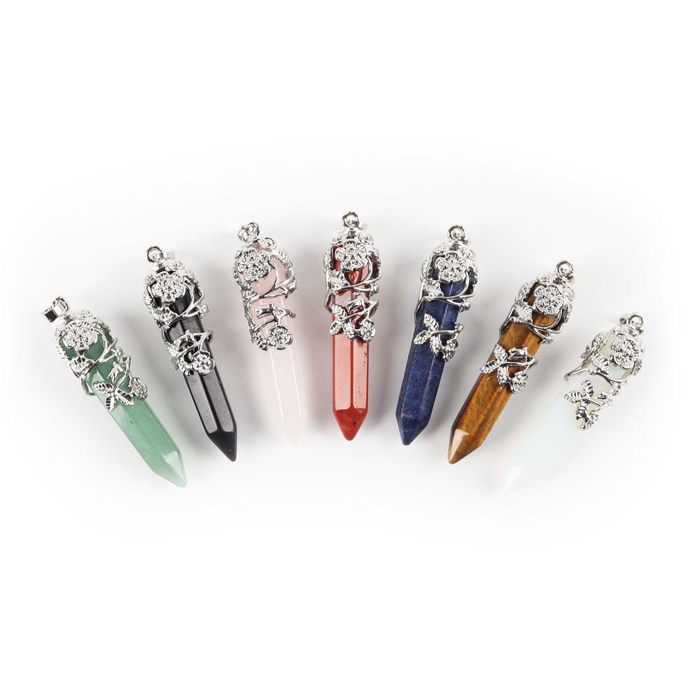 Natural Healing Flower Wrapped Crystal Point Pendant Best Crystal Wholesalers