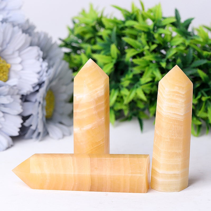 Set of 3 Honey Calcite Towers Points Bulk Best Crystal Wholesalers