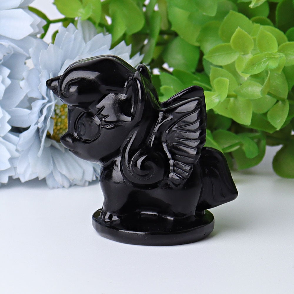 2.3" Black Obsidian Unicorn Crystal Carvings Animal Bulk Best Crystal Wholesalers