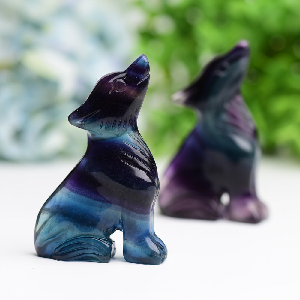 3.0" Rainbow Fluorite Wolf Animal Bulk Best Crystal Wholesalers