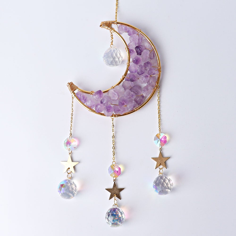 Amethyst Moon Suncatcher with Golden Rim Glass Diamond Hanging Ornament Best Crystal Wholesalers