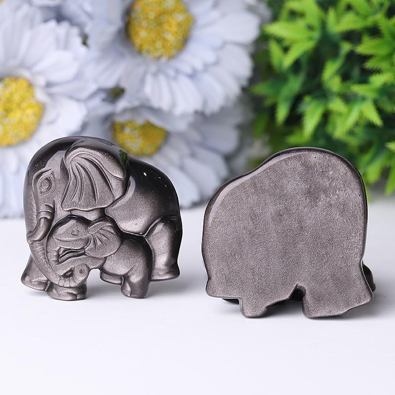 2" Silver Obsidian Elephant Crystal Carvings Animal Bulk Best Crystal Wholesalers