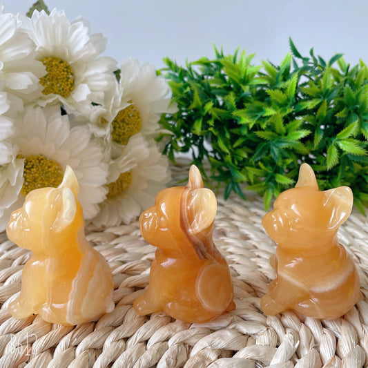 2.4" High Quality Yellow Calcite French Bulldog Carving Animal Bulk Crystal Dog For Home Decor Best Crystal Wholesalers