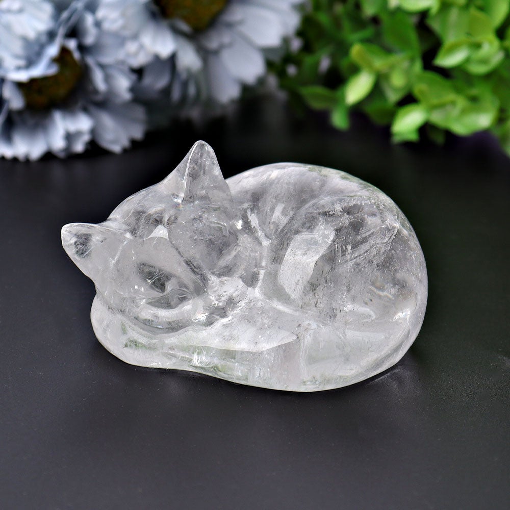 3" Clear Quartz Sleeping Cat Crystal Carvings Best Crystal Wholesalers