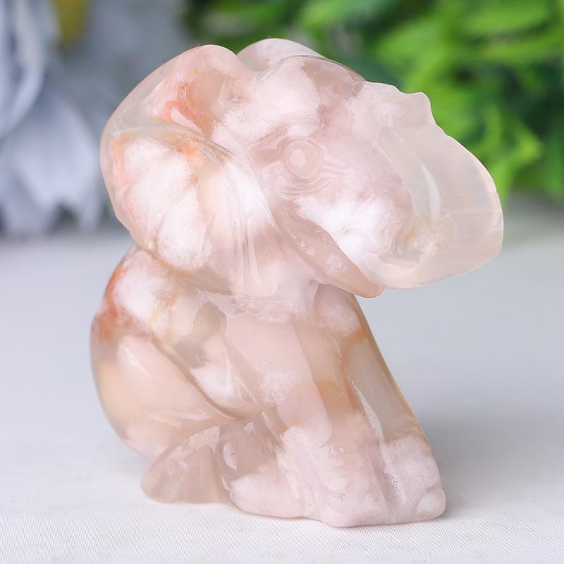 2" Flower Agate Elephant Crystal Carvings Animal Bulk Best Crystal Wholesalers