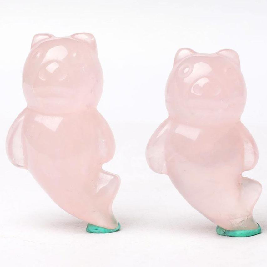 Rose Quartz Bear With Beauty Tail Crystal Carvings Animal Cartoon Bulk Best Crystal Wholesalers