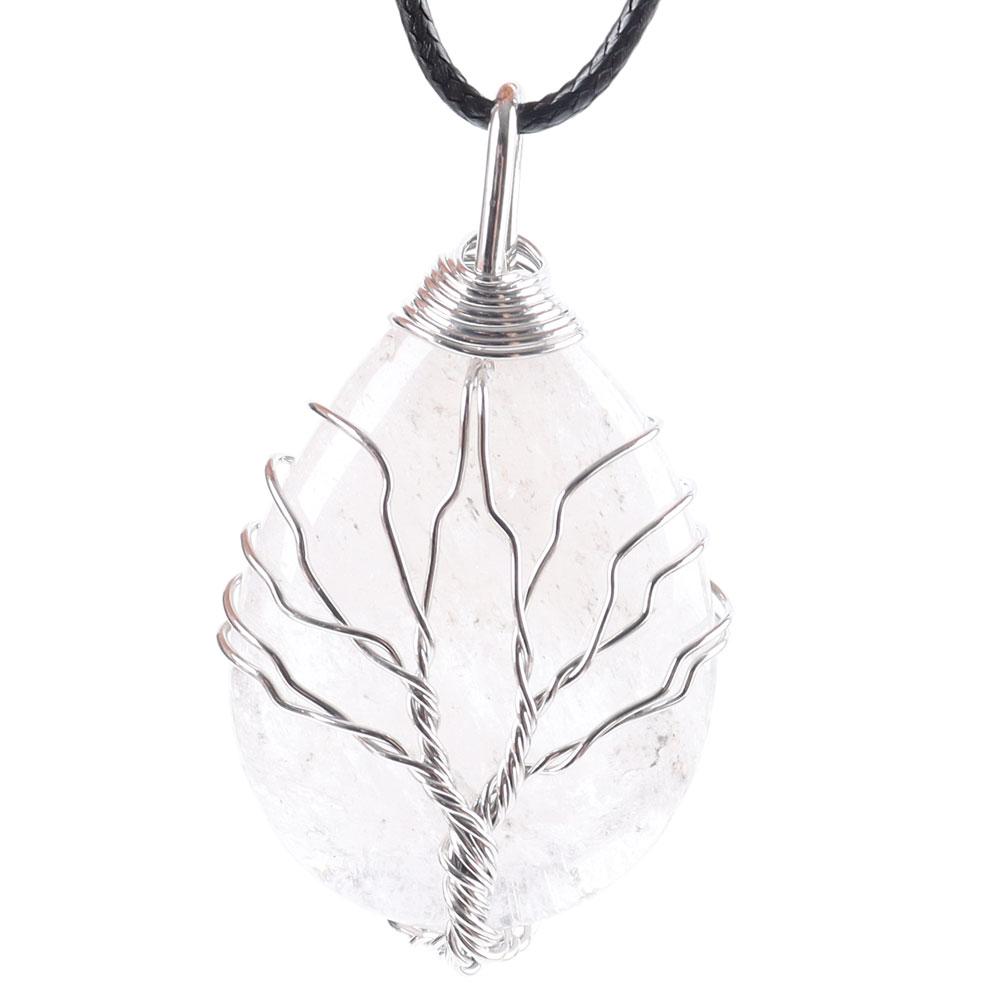 Teardrop Shape Crystal Stone Wire Wrapped Copper Tree of Life Chakra Pendant Best Crystal Wholesalers