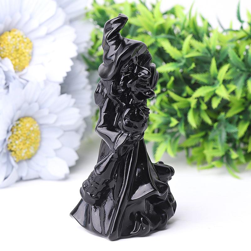 4.5" Black Obsdian Witch Crystal Carvings for Halloween Best Crystal Wholesalers