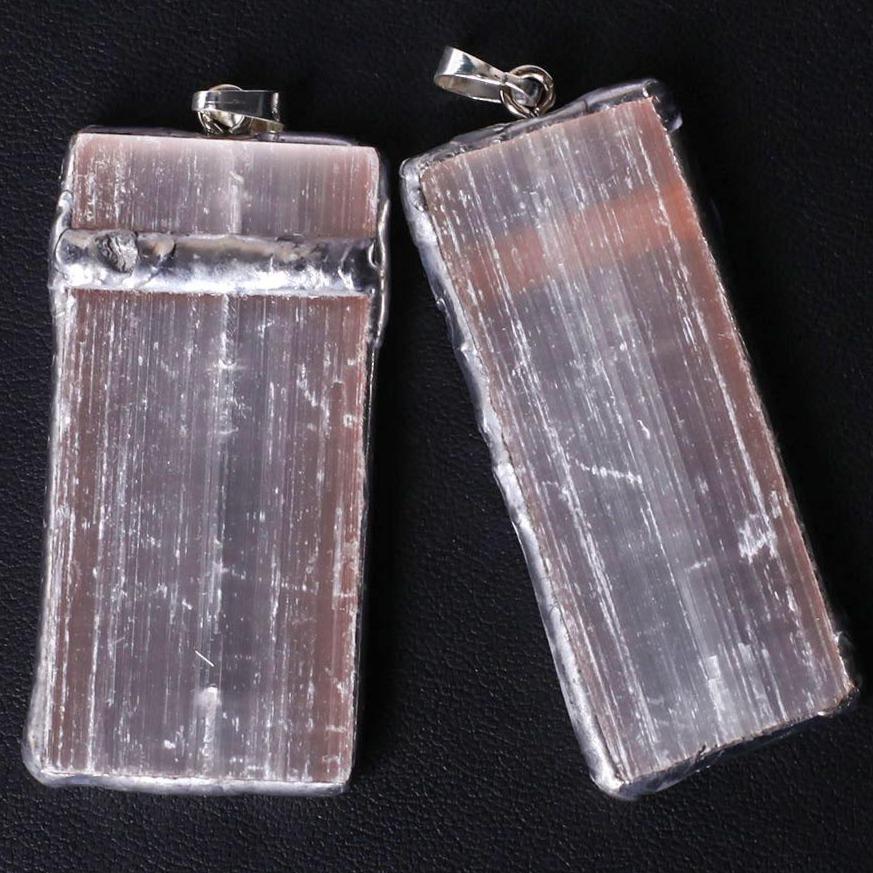 Wire Wrapped Pink Selenite Square Slice Crystal Pendant Best Crystal Wholesalers