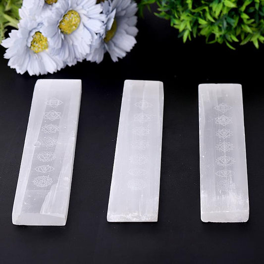 7.5" Selenite Stick Wand with Laser Engraved Chakra Pattern Bulk Best Crystal Wholesalers