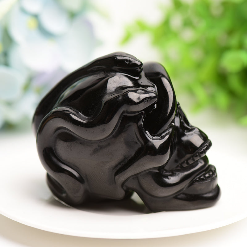 2.9" Black Obsidian Crystal Skull with Snake Decor for Halloween Bulk Crystal wholesale suppliers