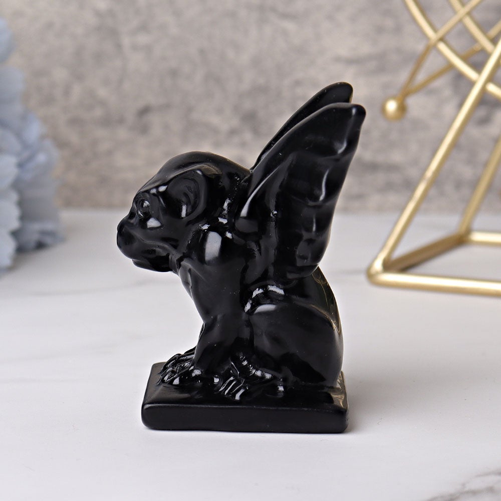 3" Black Obsidian Gargoyle Crystal Carvings Cartoon Bulk Best Crystal Wholesalers