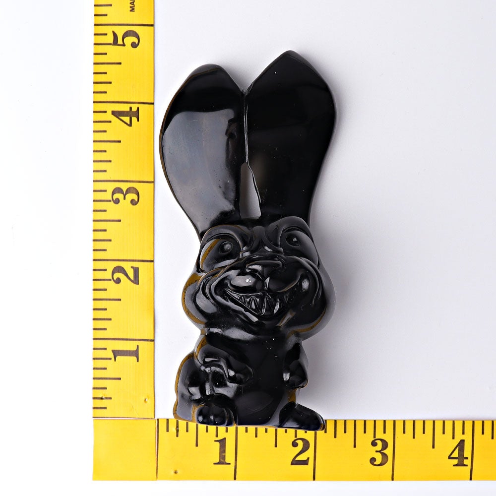 4.7" Black Obsidian Big Ears Rabbit Crystal Carvings Best Crystal Wholesalers