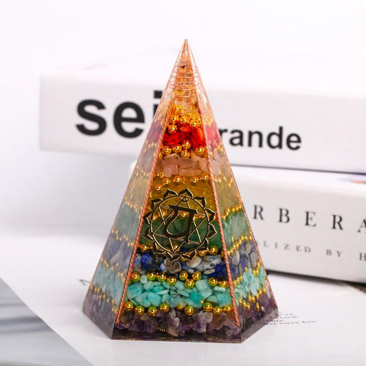 7 Chakra Crystal Chips Resin Pyramid