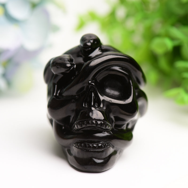 2.9" Black Obsidian Crystal Skull with Snake Decor for Halloween Bulk Crystal wholesale suppliers