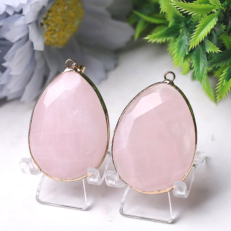 1.75" Rose Quartz Pendant with Golden Rim Best Crystal Wholesalers