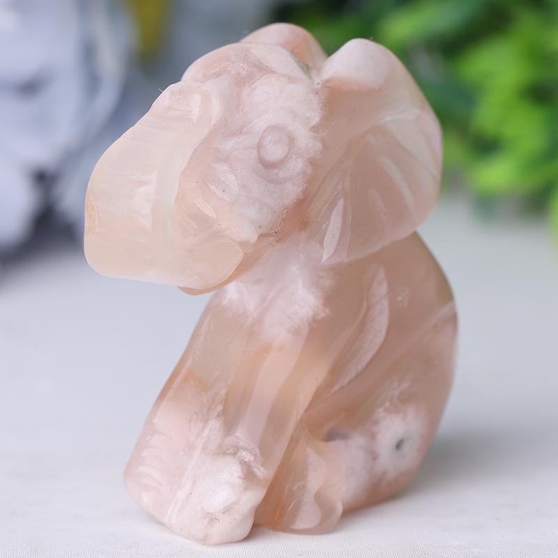 2" Flower Agate Elephant Crystal Carvings Animal Bulk Best Crystal Wholesalers