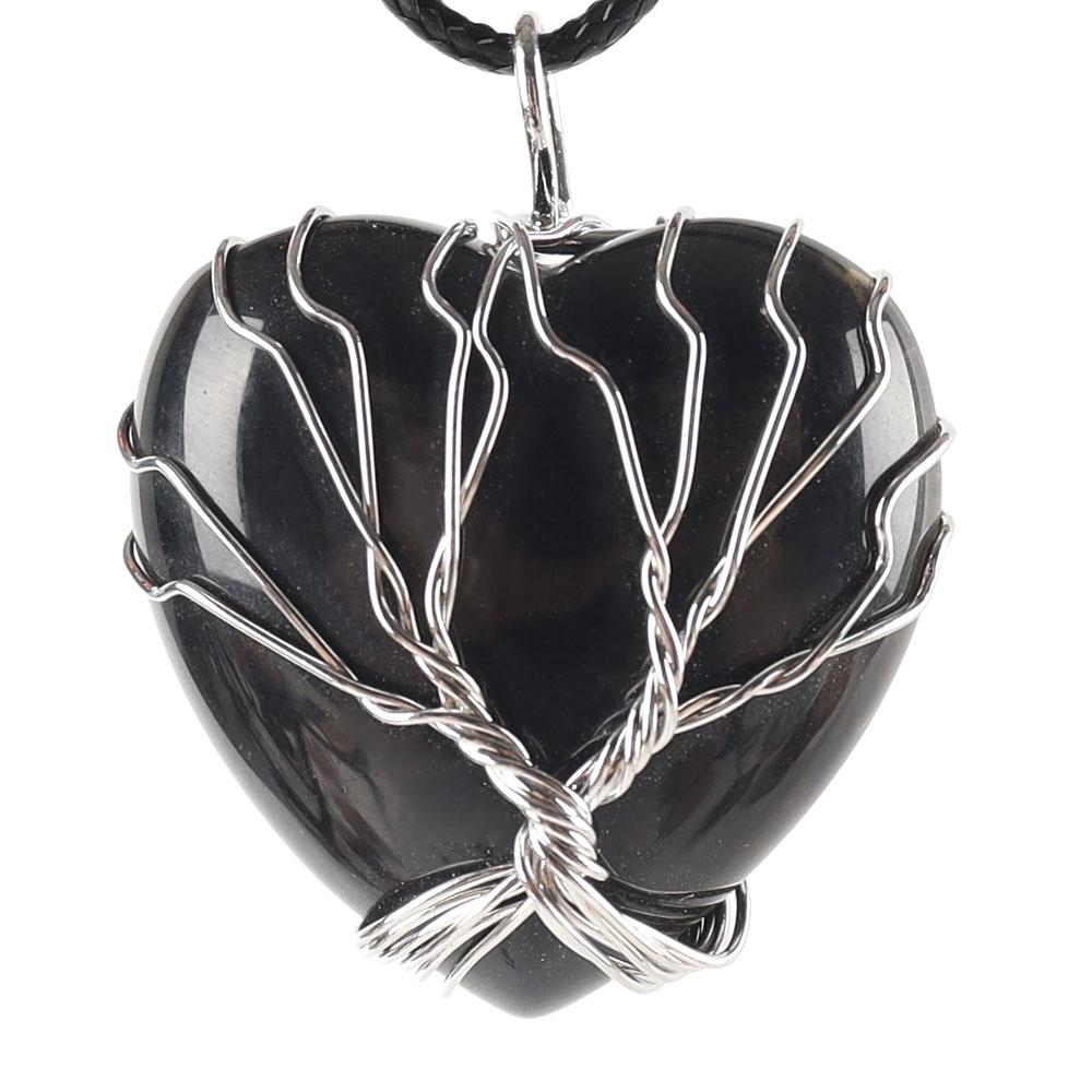 Silver Tree Of Life Wire Wrapped Heart Shape Stone Pendant Best Crystal Wholesalers