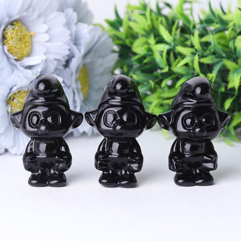 2.5" Black Obsidian Smurfs Crystal Carvings Cartoon Bulk Best Crystal Wholesalers