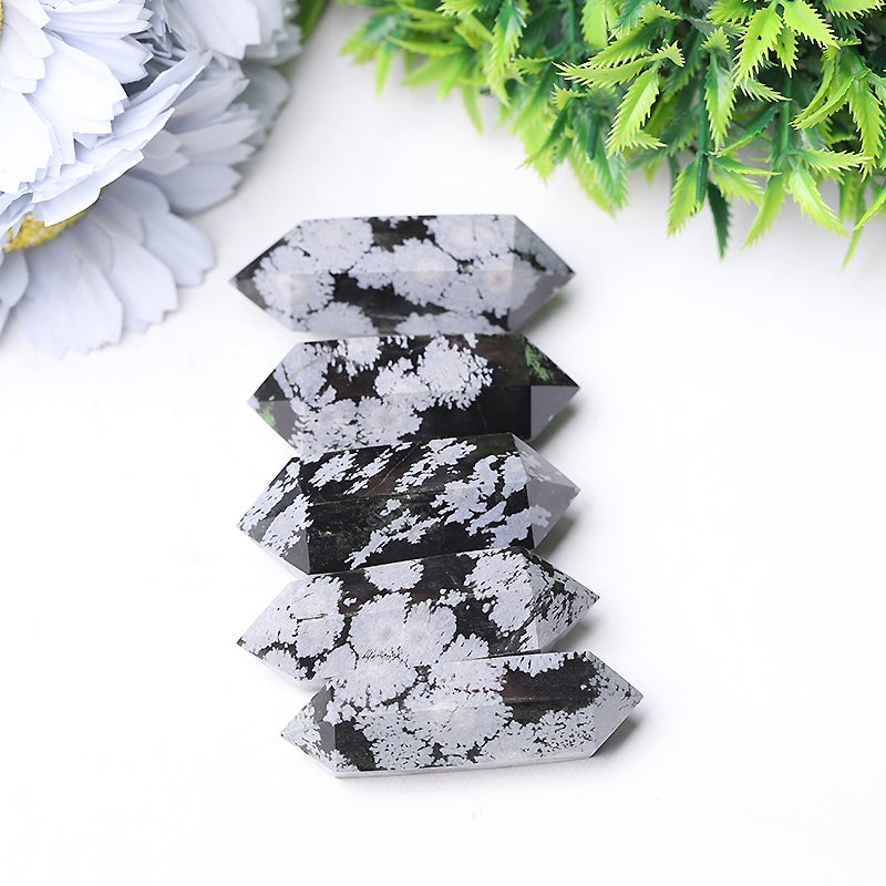 2" Snowflake Obsidian Double Terminated Towers Points Bulk Best Crystal Wholesalers