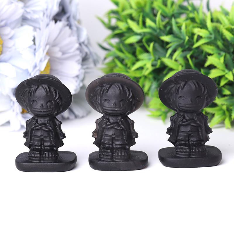 2.5" Black Obsidian Luffy Crystal Carvings Cartoon Bulk Best Crystal Wholesalers