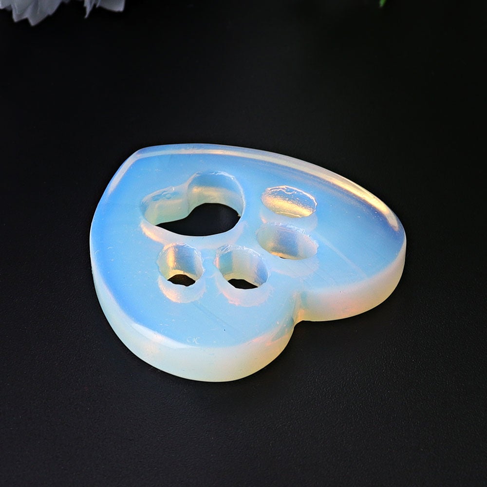 1.9" Opalite Heart with Cat Paw Crystal Carvings Best Crystal Wholesalers