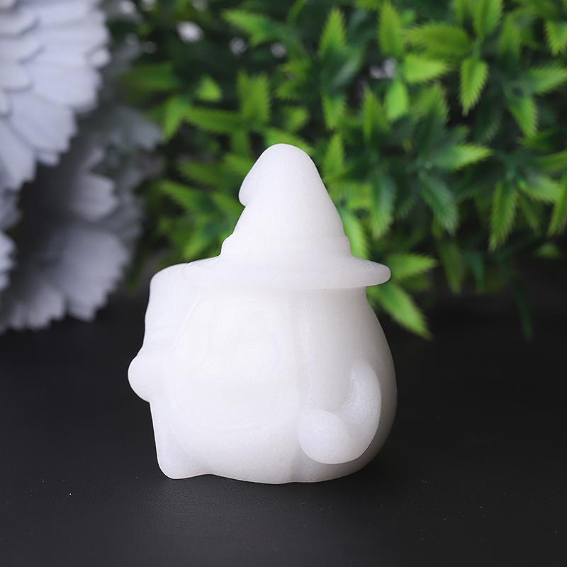 2.2" White Jade Pumpkin Ghost Crystal Carvings for Halloween Best Crystal Wholesalers