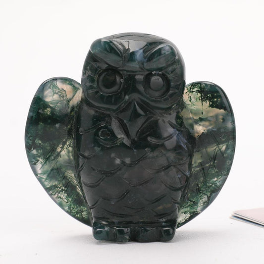 2" Moss Agate Owl Carvings Animal Bulk Best Crystal Wholesalers