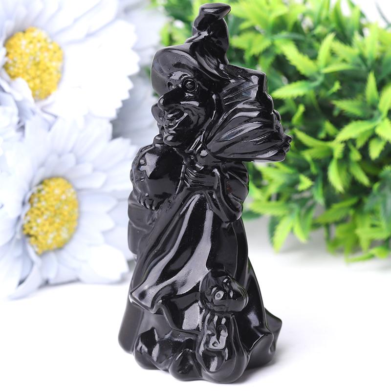 4.5" Black Obsdian Witch Crystal Carvings for Halloween Best Crystal Wholesalers