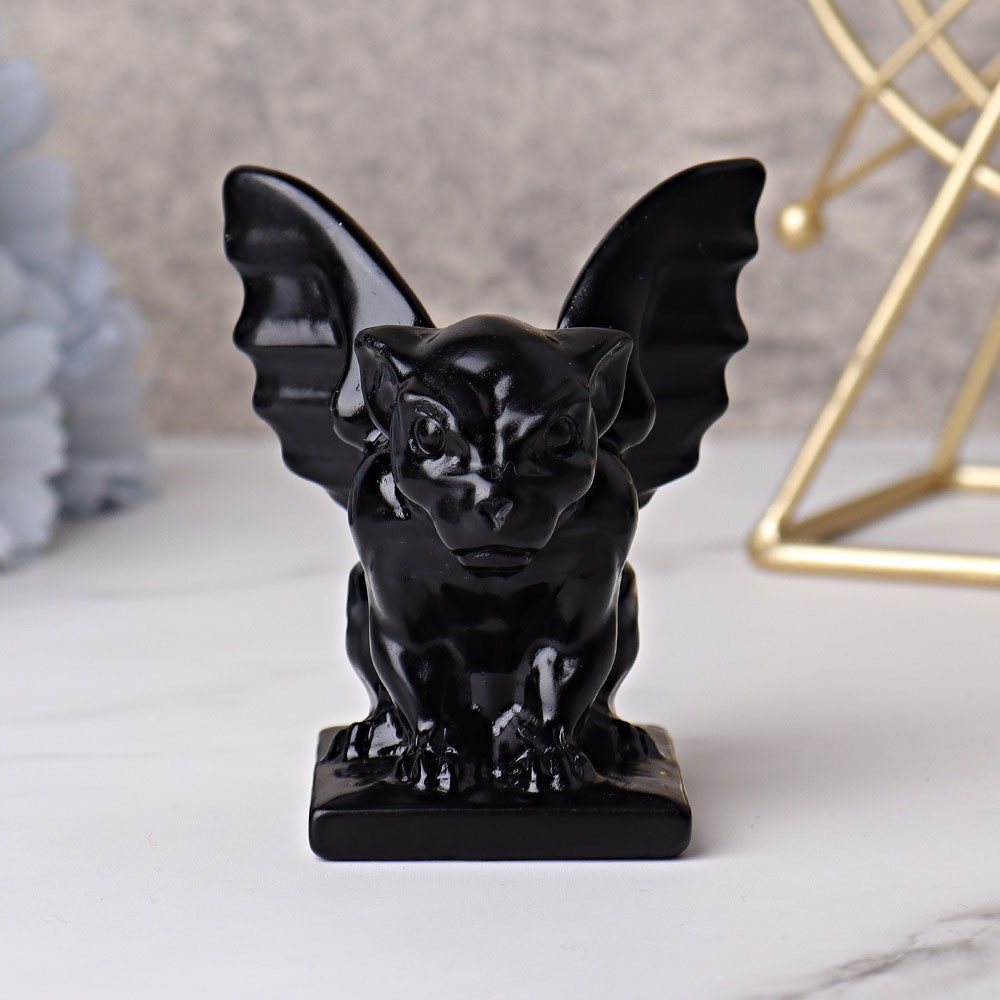 3" Black Obsidian Gargoyle Crystal Carvings Cartoon Bulk Best Crystal Wholesalers