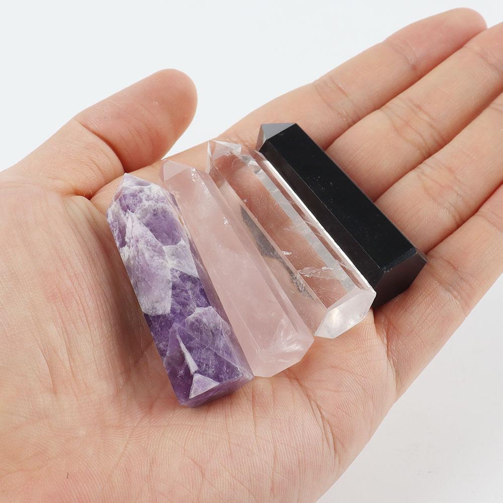 4pcs Amethyst Rose Quartz Rock Quartz Black Obsidian Towers Points Bulk Wands for Healing Best Crystal Wholesalers