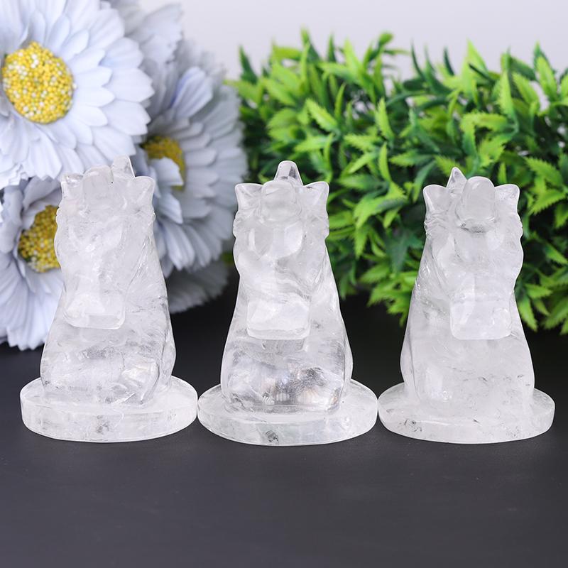 3" Clear Quartz Unicorn Crystal Carvings Animal Bulk Best Crystal Wholesalers