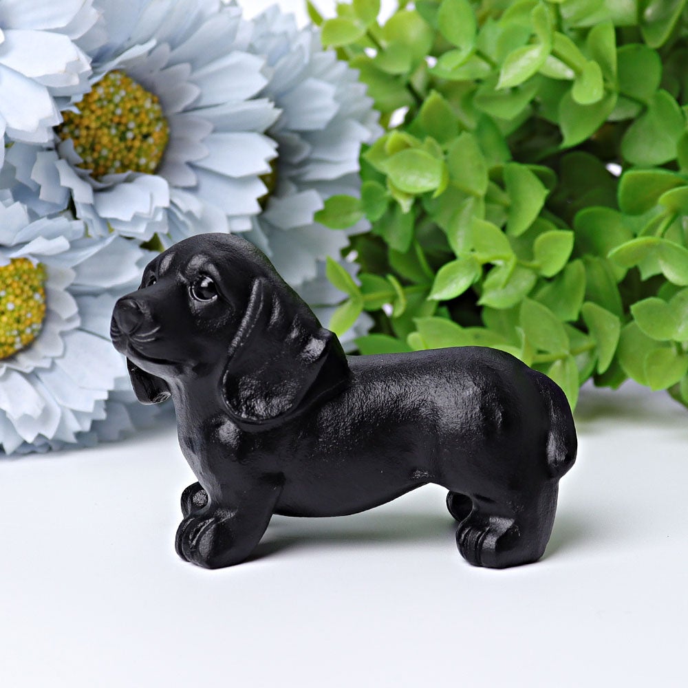 2.7" Black Obsidian Dog Crystal Carving Best Crystal Wholesalers