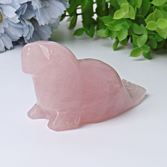 3.8" Rose Quartz Seal Crystal Carvings Animal Bulk Best Crystal Wholesalers