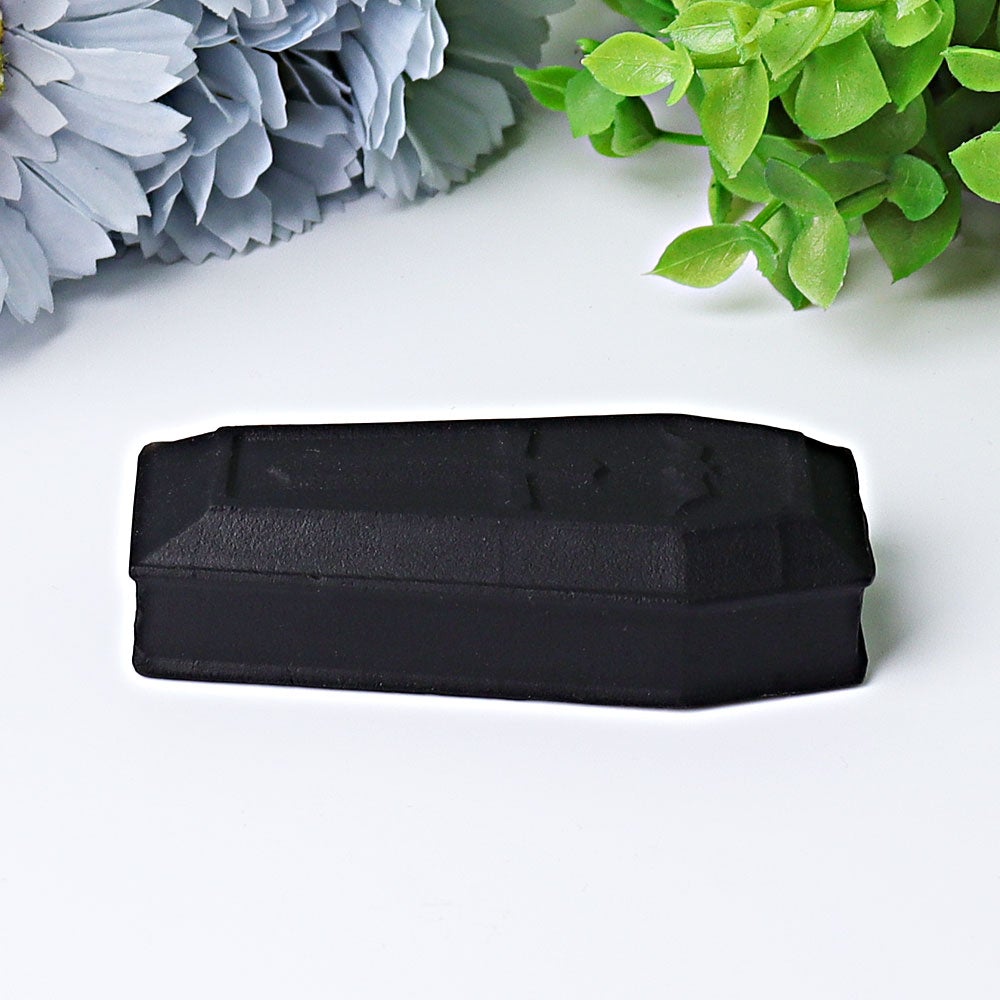 3.1" Matt Black Obsidian Coffin Crystal Carvings Best Crystal Wholesalers