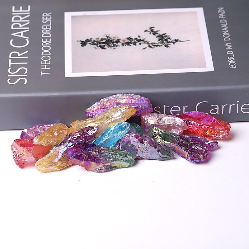 Colorful Aura Quartz Crystal Points Raw Rough Clear Rock Quartz Sticks