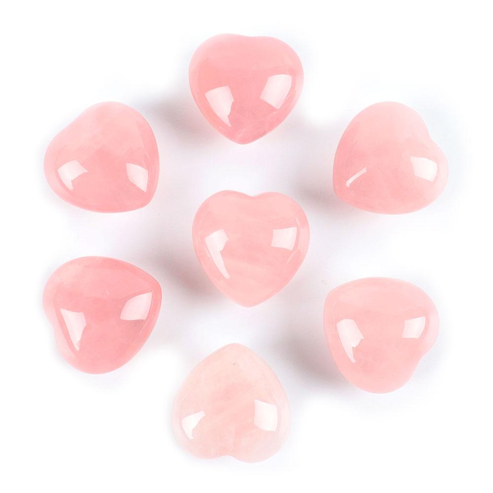 Set of 7 Rose Quartz Heart Shape Crystal Carvings 1"