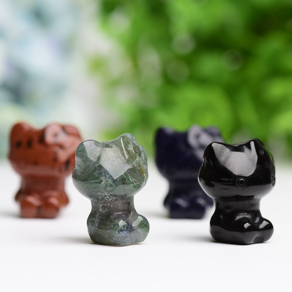 1.2" Hello Kitty Mini Crystal Carving Cartoon Bulk Best Crystal Wholesalers Mahogany Moss Agate Black Obsidian Blue Sandstone