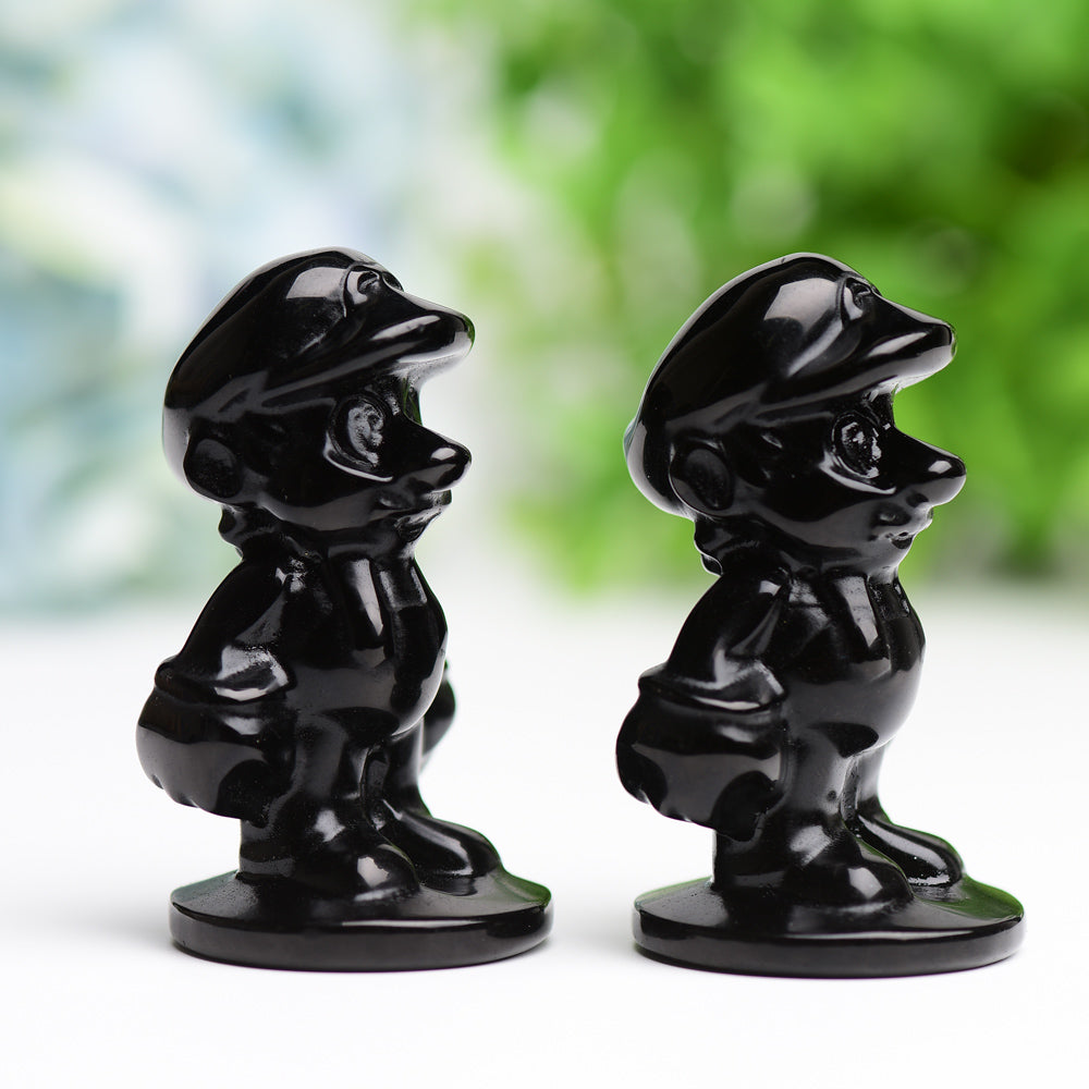 2.6" Black Obsidian Mario Crystal Carving Cartoon Bulk Best Crystal Wholesalers