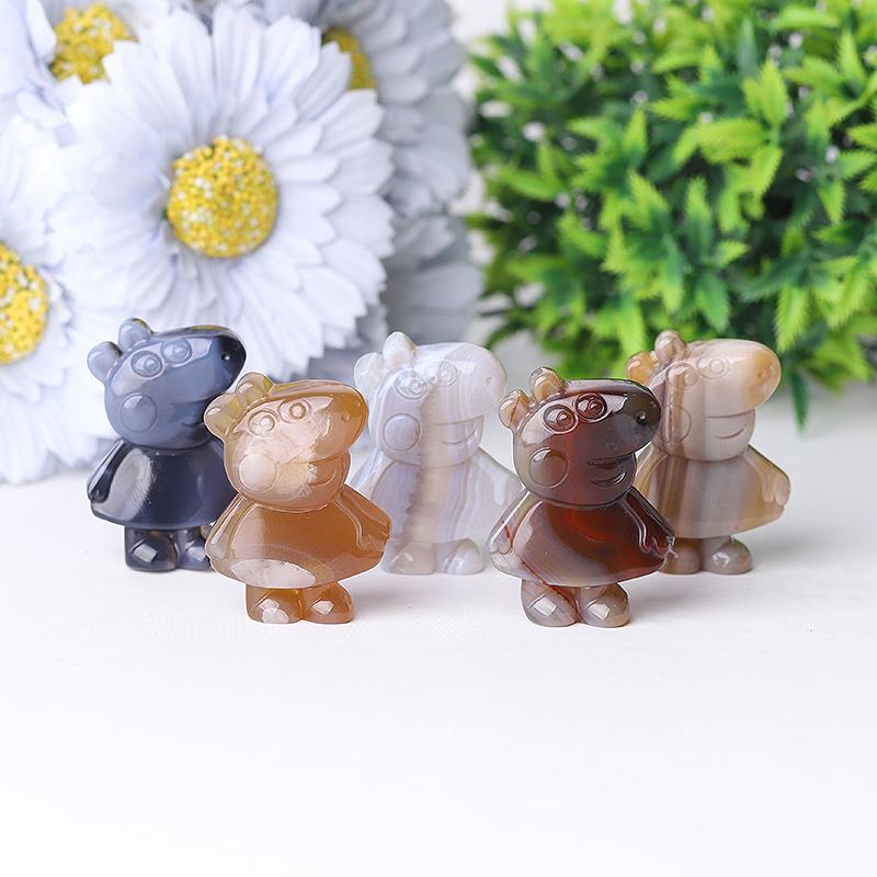 2" Agate Peppa Pig Crystal Carvings Cartoon Bulk Best Crystal Wholesalers