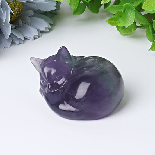 2" Fluorite Sleeping Cat Crystal Carvings Animal Bulk Best Crystal Wholesalers