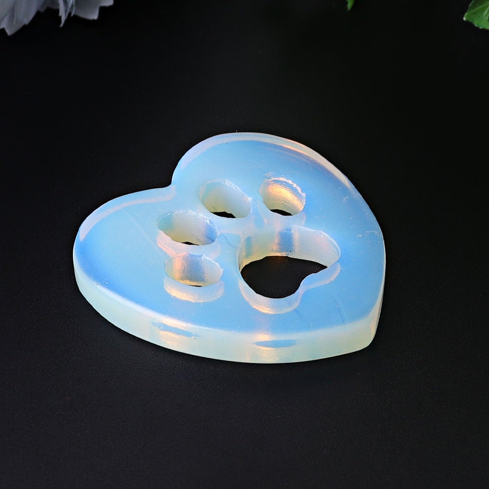 1.9" Opalite Heart with Cat Paw Crystal Carvings Best Crystal Wholesalers