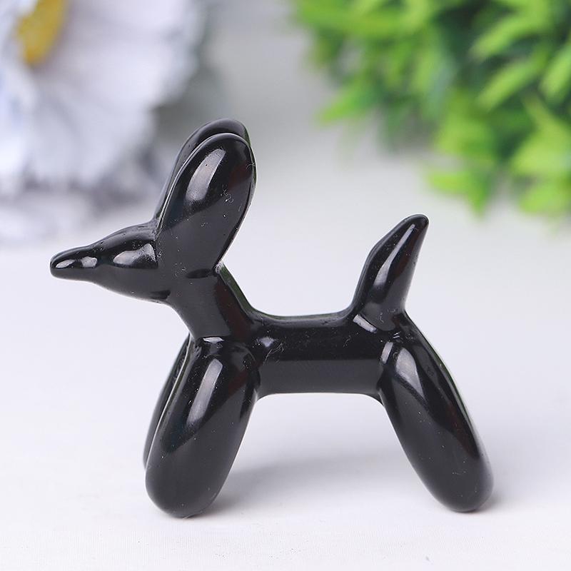 2.5" Black Obsidian Balloon Dog Crystal Carvings Animal Bulk Best Crystal Wholesalers